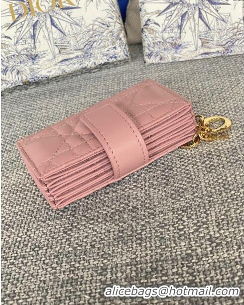 Popular Style Dior Lady 5-Gusset Card Holder Wallet in Cannage Lambskin CD20201 Pink 2024