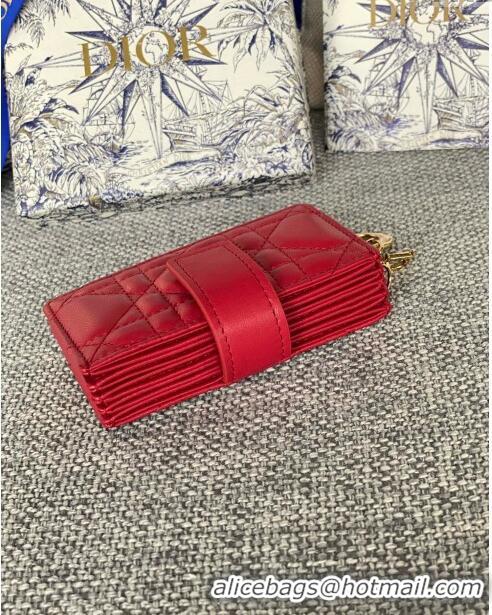 Luxury Cheap Dior Lady 5-Gusset Card Holder Wallet in Cannage Lambskin CD20201 Red 2024