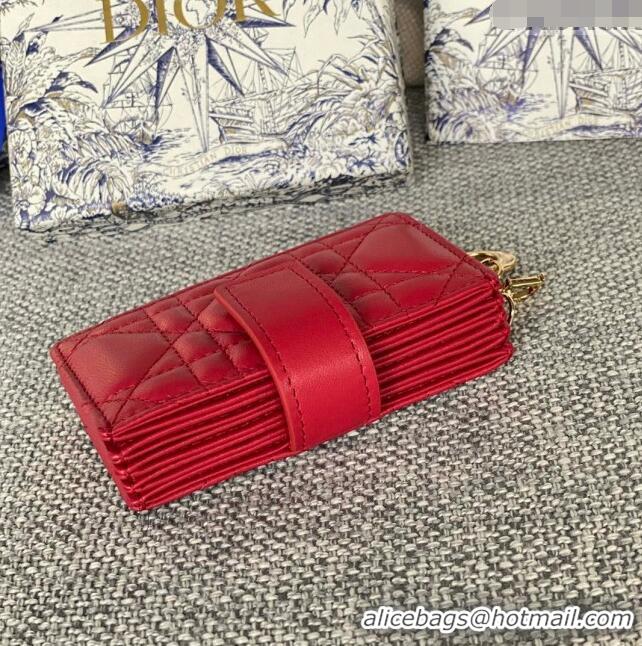 Luxury Cheap Dior Lady 5-Gusset Card Holder Wallet in Cannage Lambskin CD20201 Red 2024