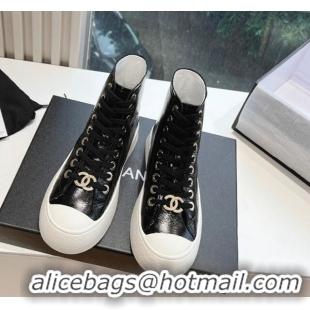 Charming Chanel Patent Calfskin High-Top Sneakers G45561 Black 323093