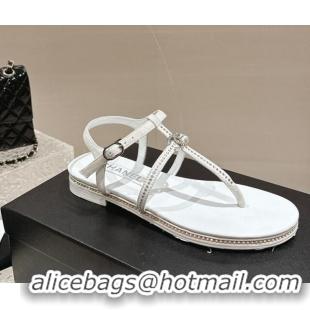 Luxurious Chanel Suede Flat Sandals with Crystals White 325002