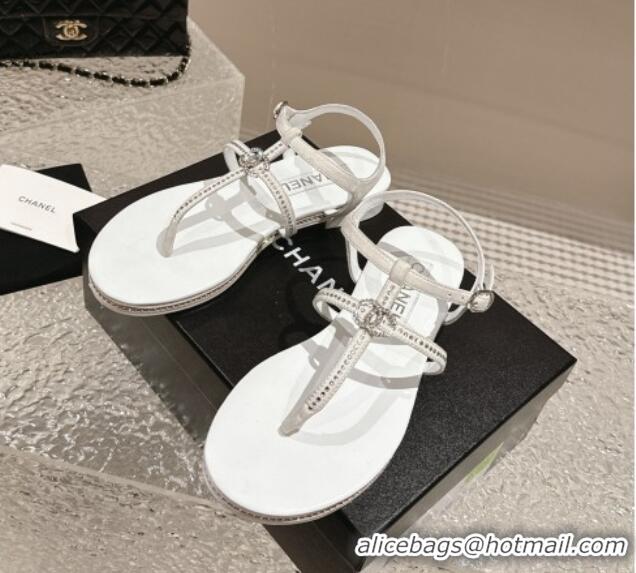 Luxurious Chanel Suede Flat Sandals with Crystals White 325002