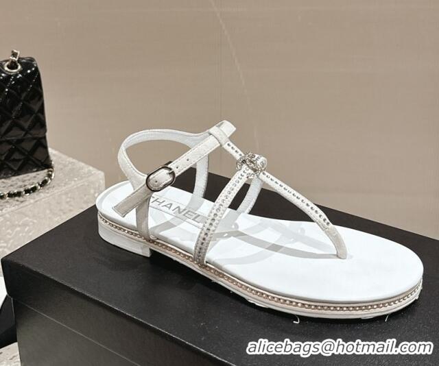 Luxurious Chanel Suede Flat Sandals with Crystals White 325002