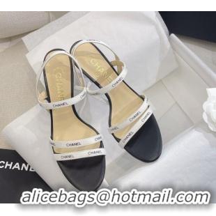 Unique Style Chanel Logo Fabric Strap Heel Sandals 8cm White 325007