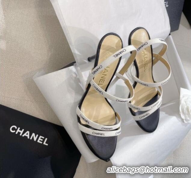 Unique Style Chanel Logo Fabric Strap Heel Sandals 8cm White 325007