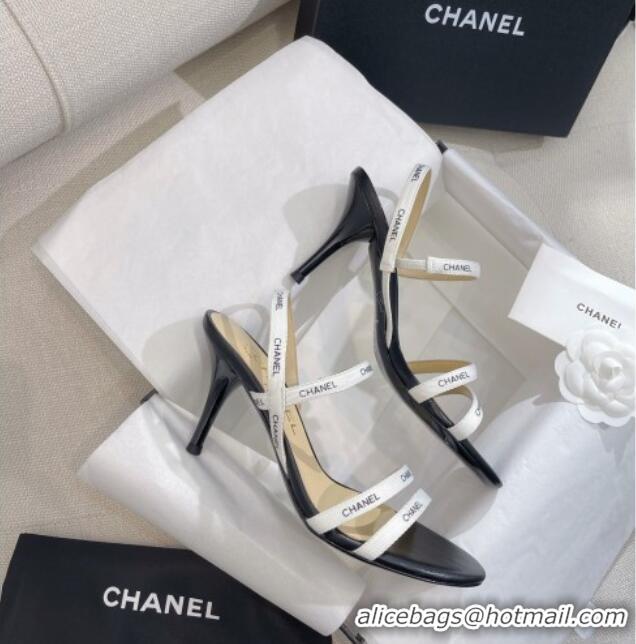 Unique Style Chanel Logo Fabric Strap Heel Sandals 8cm White 325007