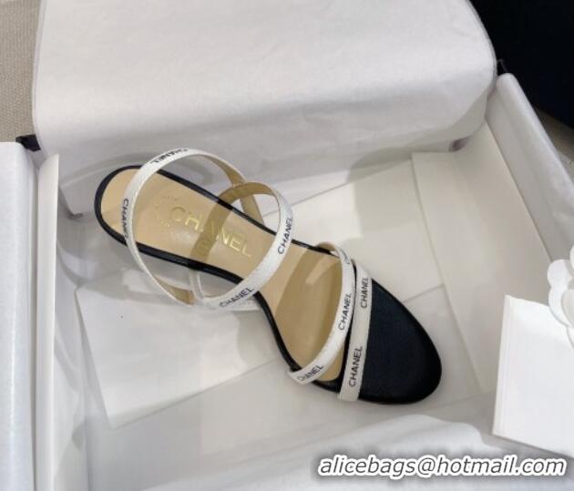 Unique Style Chanel Logo Fabric Strap Heel Sandals 8cm White 325007