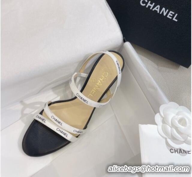 Unique Style Chanel Logo Fabric Strap Heel Sandals 8cm White 325007