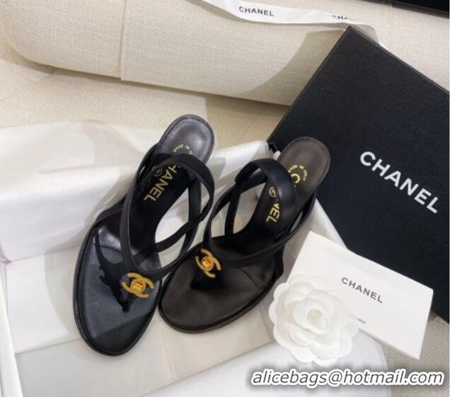 Big Discount Chanel Thong Heel Sandals 6cm with CC Studs Black 325009