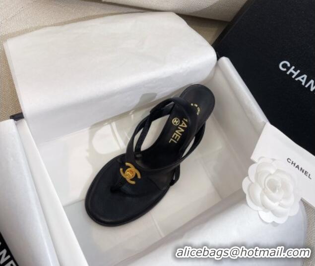 Big Discount Chanel Thong Heel Sandals 6cm with CC Studs Black 325009