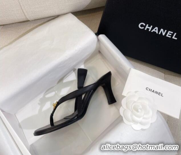 Big Discount Chanel Thong Heel Sandals 6cm with CC Studs Black 325009