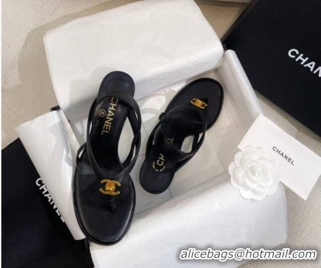 Big Discount Chanel Thong Heel Sandals 6cm with CC Studs Black 325009