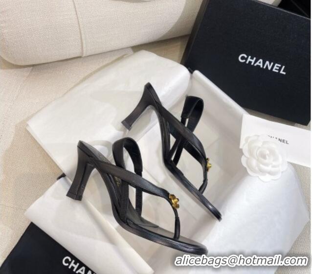 Big Discount Chanel Thong Heel Sandals 6cm with CC Studs Black 325009