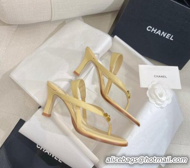 Luxury Discount Chanel Thong Heel Sandals 6cm with CC Studs Beige 325010