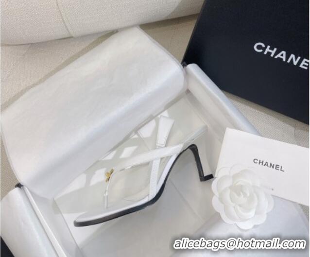 Luxury Chanel Thong Heel Sandals 6cm with CC Studs White 325011