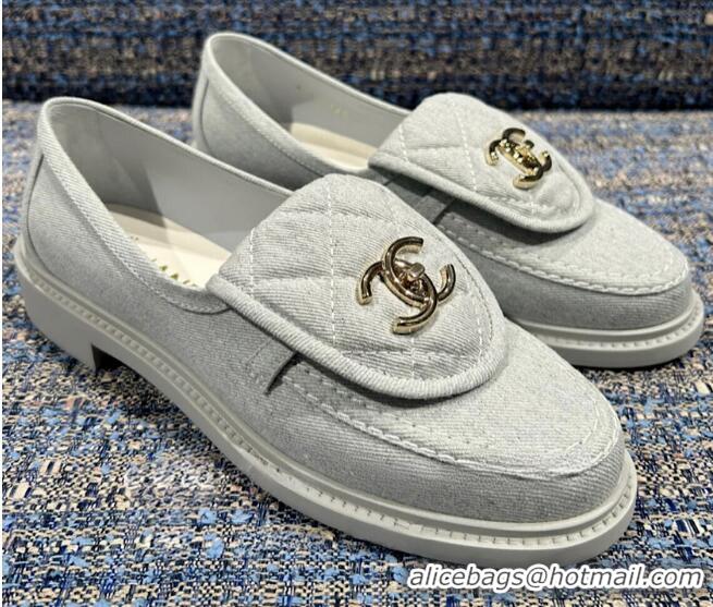 ​Shop New Chanel Denim Loafers With CC Foldover G45478 Light Blue