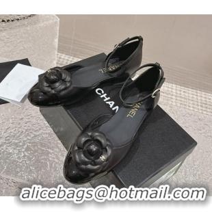 Stylish Chanel Camellia Lambskin Mary Janes Open Shoes Black 325012