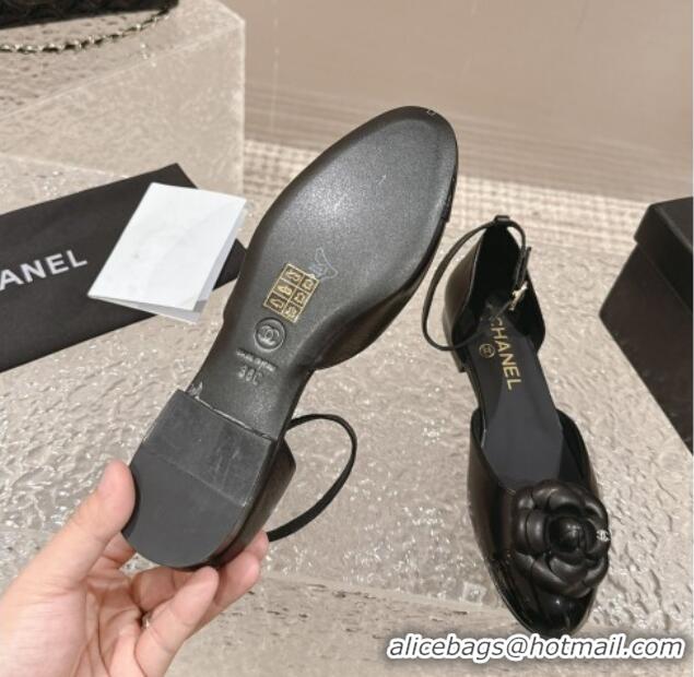 Stylish Chanel Camellia Lambskin Mary Janes Open Shoes Black 325012