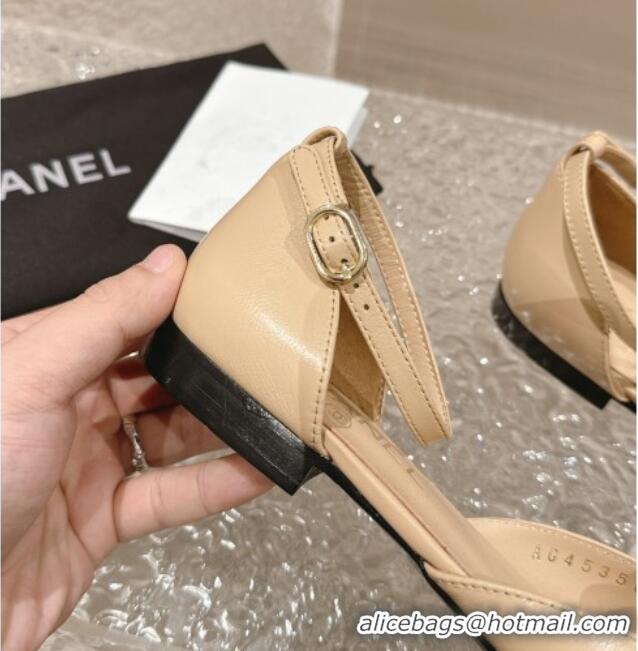 Sumptuous Chanel Camellia Lambskin Mary Janes Open Shoes Beige 325013