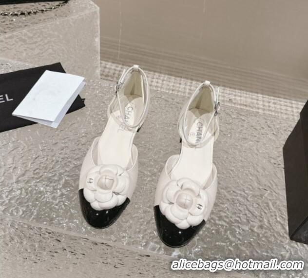 Perfect Chanel Camellia Lambskin Mary Janes Open Shoes White 325014