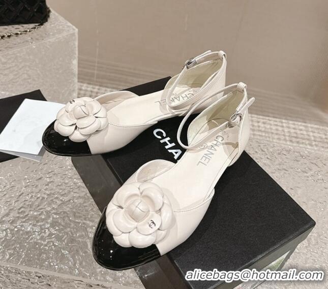 Perfect Chanel Camellia Lambskin Mary Janes Open Shoes White 325014