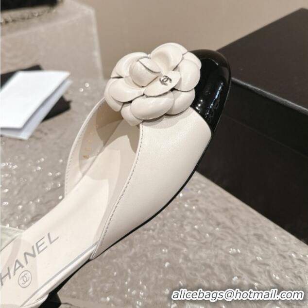 Perfect Chanel Camellia Lambskin Mary Janes Open Shoes White 325014