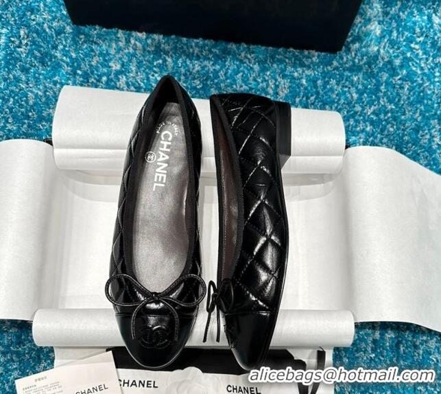 Classic Hot Chanel Classic Quilted Shiny Calfskin Ballet Flat Black 325018