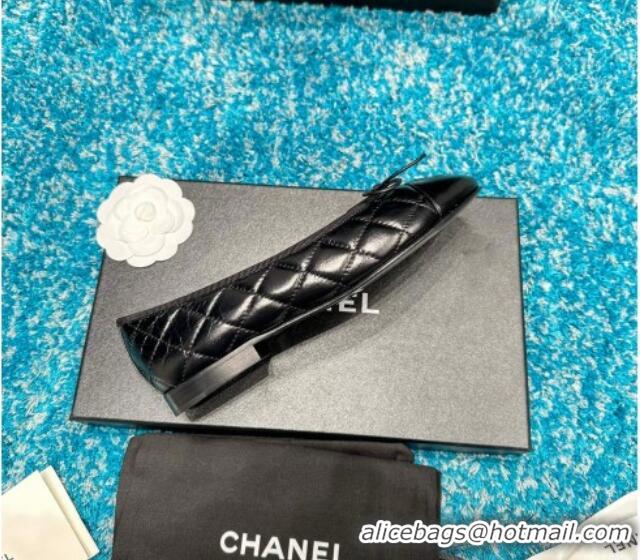 Classic Hot Chanel Classic Quilted Shiny Calfskin Ballet Flat Black 325018