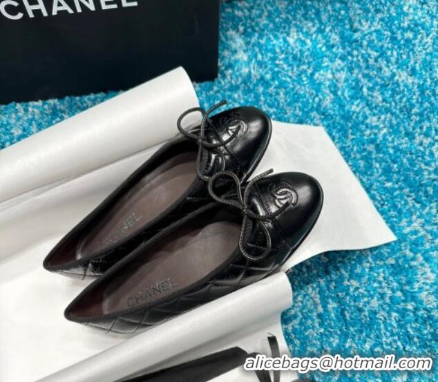 Classic Hot Chanel Classic Quilted Shiny Calfskin Ballet Flat Black 325018