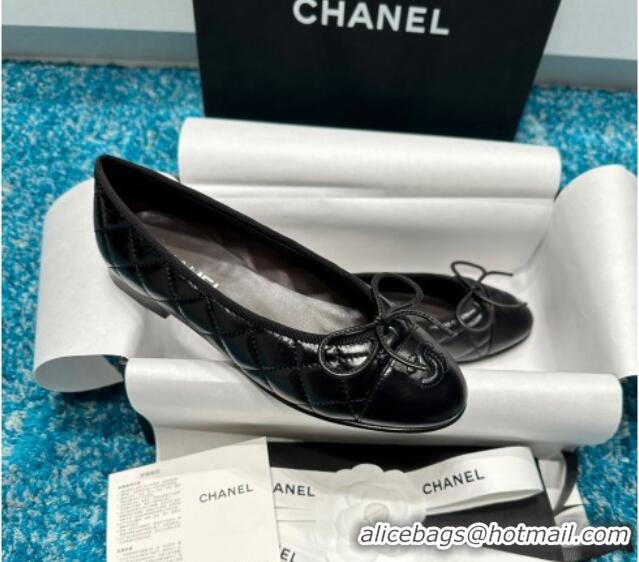 Classic Hot Chanel Classic Quilted Shiny Calfskin Ballet Flat Black 325018