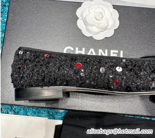 Grade Quality Chanel Classic Tweed Ballet Flat with Sequins Black/Gold 325019