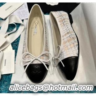 Best Grade Chanel Classic Tweed Ballet Flat Beige/Black 325020