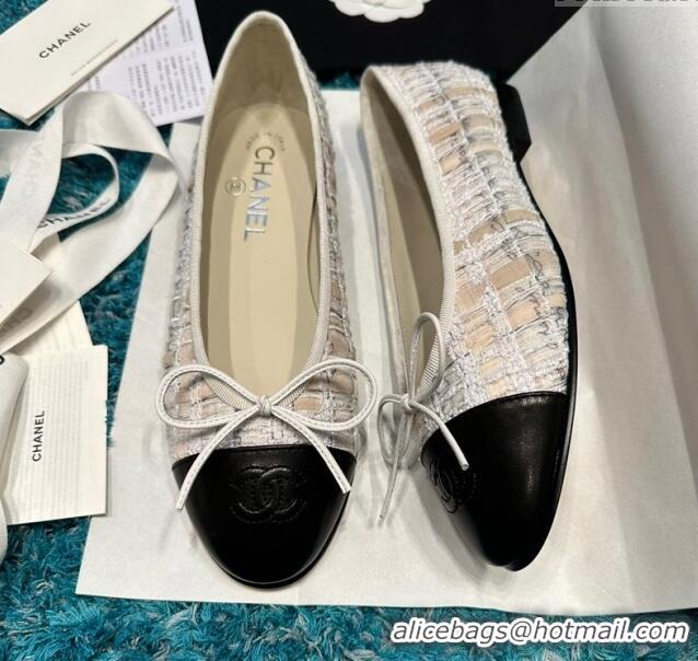 Best Grade Chanel Classic Tweed Ballet Flat Beige/Black 325020