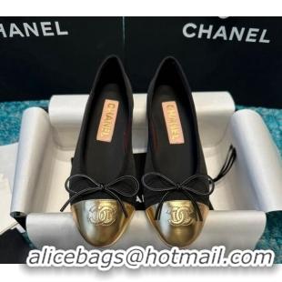 Luxurious Chanel Classic Grosgrain Ballet Flat Black/Gold-Tone 325021