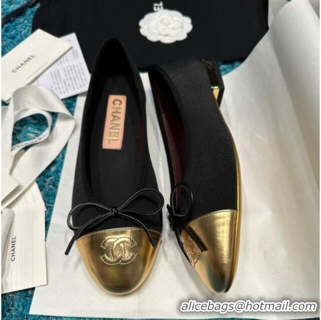 Luxurious Chanel Classic Grosgrain Ballet Flat Black/Gold-Tone 325021