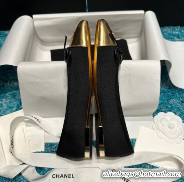 Luxurious Chanel Classic Grosgrain Ballet Flat Black/Gold-Tone 325021