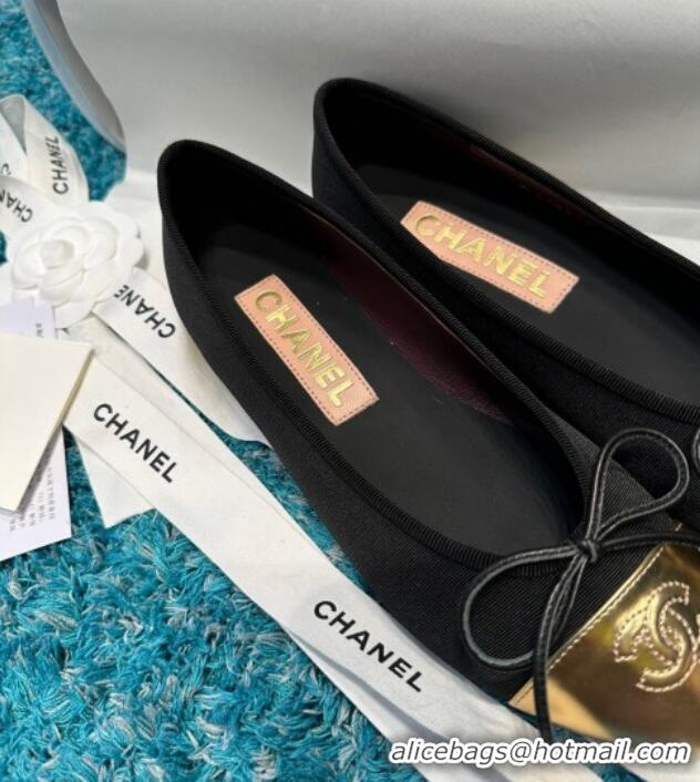 Luxurious Chanel Classic Grosgrain Ballet Flat Black/Gold-Tone 325021