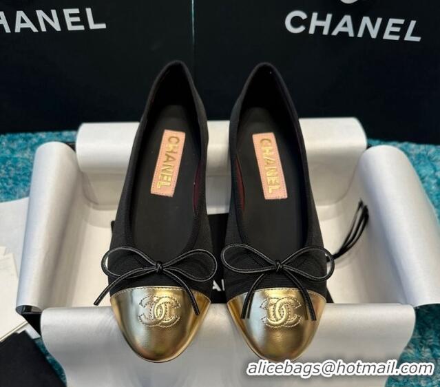 Luxurious Chanel Classic Grosgrain Ballet Flat Black/Gold-Tone 325021