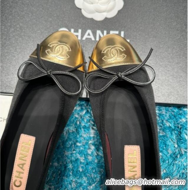 Luxurious Chanel Classic Grosgrain Ballet Flat Black/Gold-Tone 325021