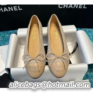 Best Grade Chanel Classic Tweed Ballet Flat Apricot 325022