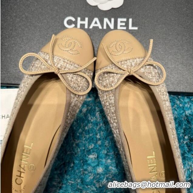 Best Grade Chanel Classic Tweed Ballet Flat Apricot 325022