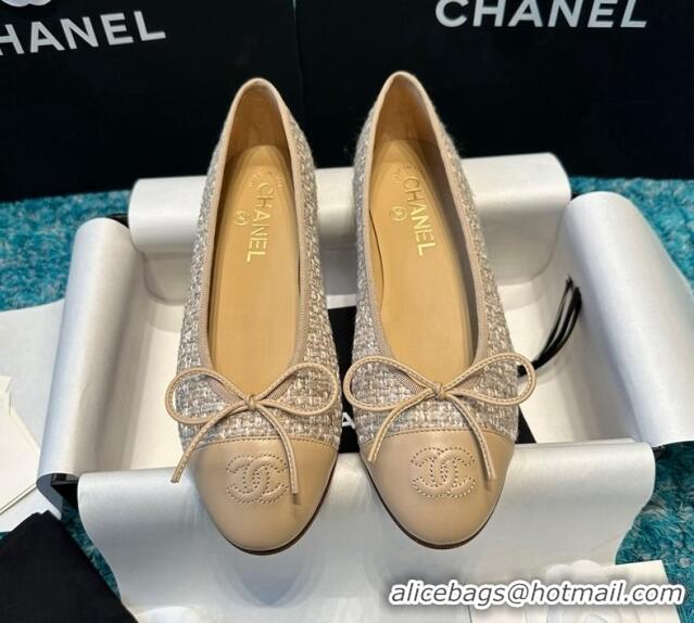 Best Grade Chanel Classic Tweed Ballet Flat Apricot 325022