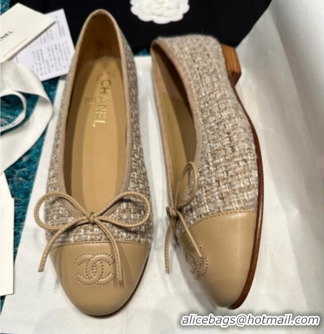 Best Grade Chanel Classic Tweed Ballet Flat Apricot 325022