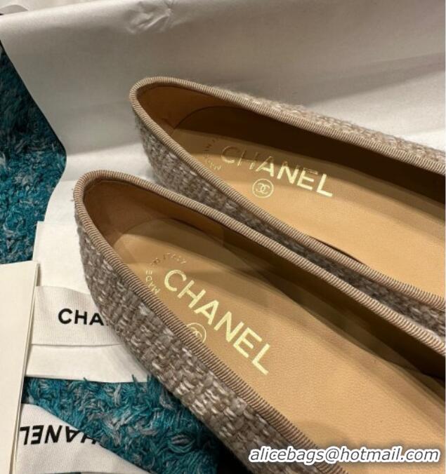 Best Grade Chanel Classic Tweed Ballet Flat Apricot 325022