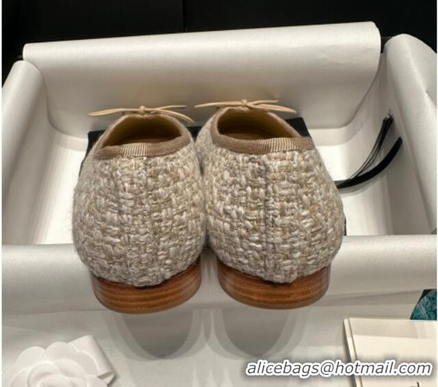 Best Grade Chanel Classic Tweed Ballet Flat Apricot 325022