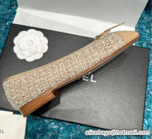 Best Grade Chanel Classic Tweed Ballet Flat Apricot 325022