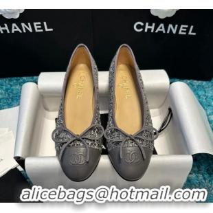 Good Quality Chanel Classic Tweed Ballet Flat Dark Grey 325024