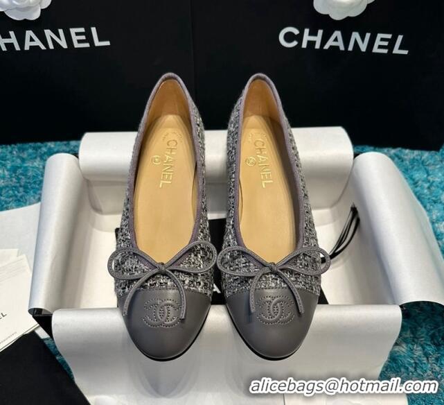 Good Quality Chanel Classic Tweed Ballet Flat Dark Grey 325024