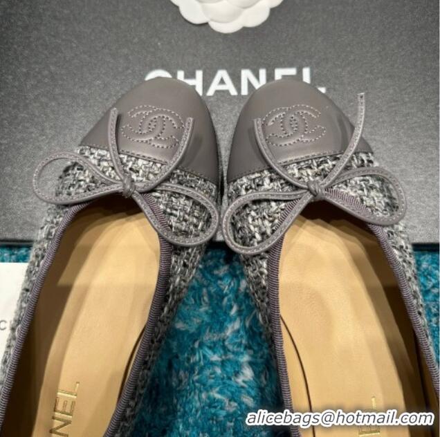 Good Quality Chanel Classic Tweed Ballet Flat Dark Grey 325024