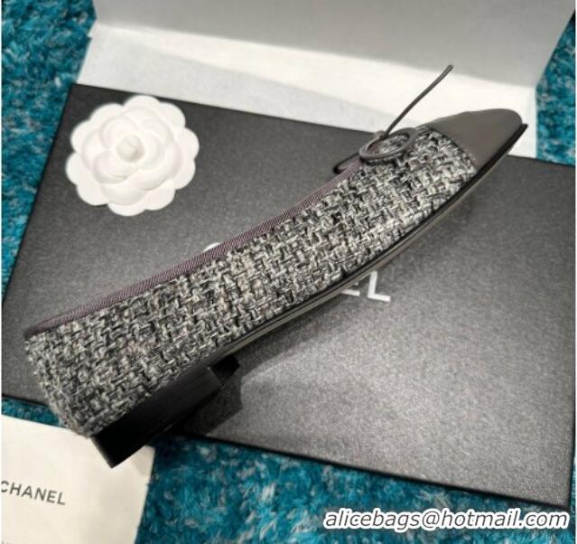 Good Quality Chanel Classic Tweed Ballet Flat Dark Grey 325024